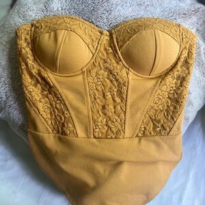 Lace Textured Tube Bodysuit- Mustard